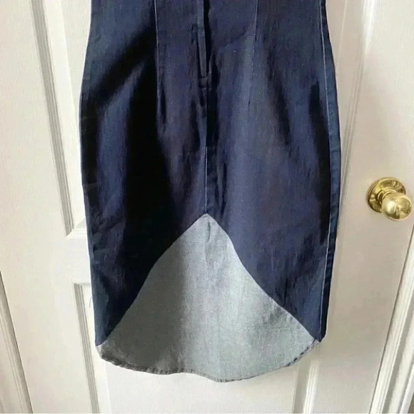 Le Chateau Denim Slip Dress Bodycon Stretch Blue High Low Size Small NWT - Picture 10 of 15
